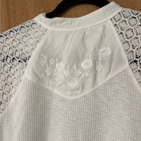 Free People Sweetest Thing White Embroidered Lace shirt Cottagecore romantic M - Picture 8 of 11